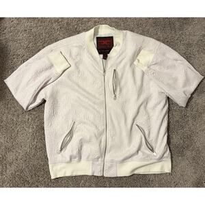 Jordan Craig Men's White Floral Embossed Embroidered Full Zip Bomber Jacket 2XL